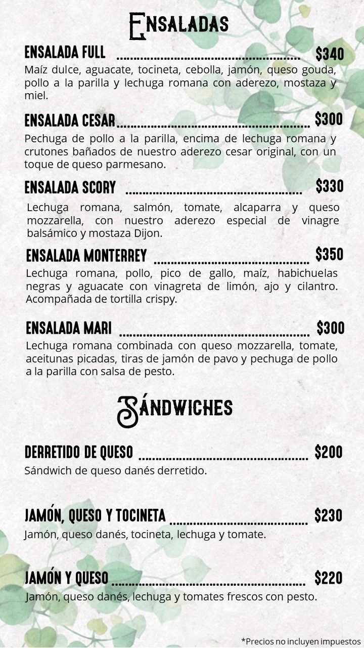 Menu Español Scory Café